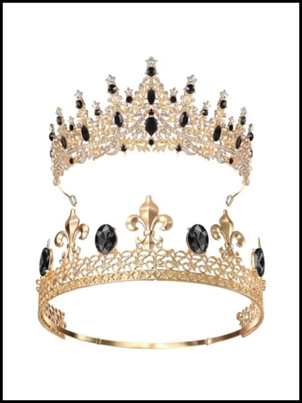 Rhinestone Crystal King Queen Crown Set, Baroque Prom Cosplay Accessory